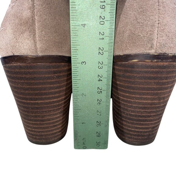 Lucky Brand Eleanor Taupe Suede leather Ankle Boots Embroidered Detail Stacked 9 - Picture 6 of 13